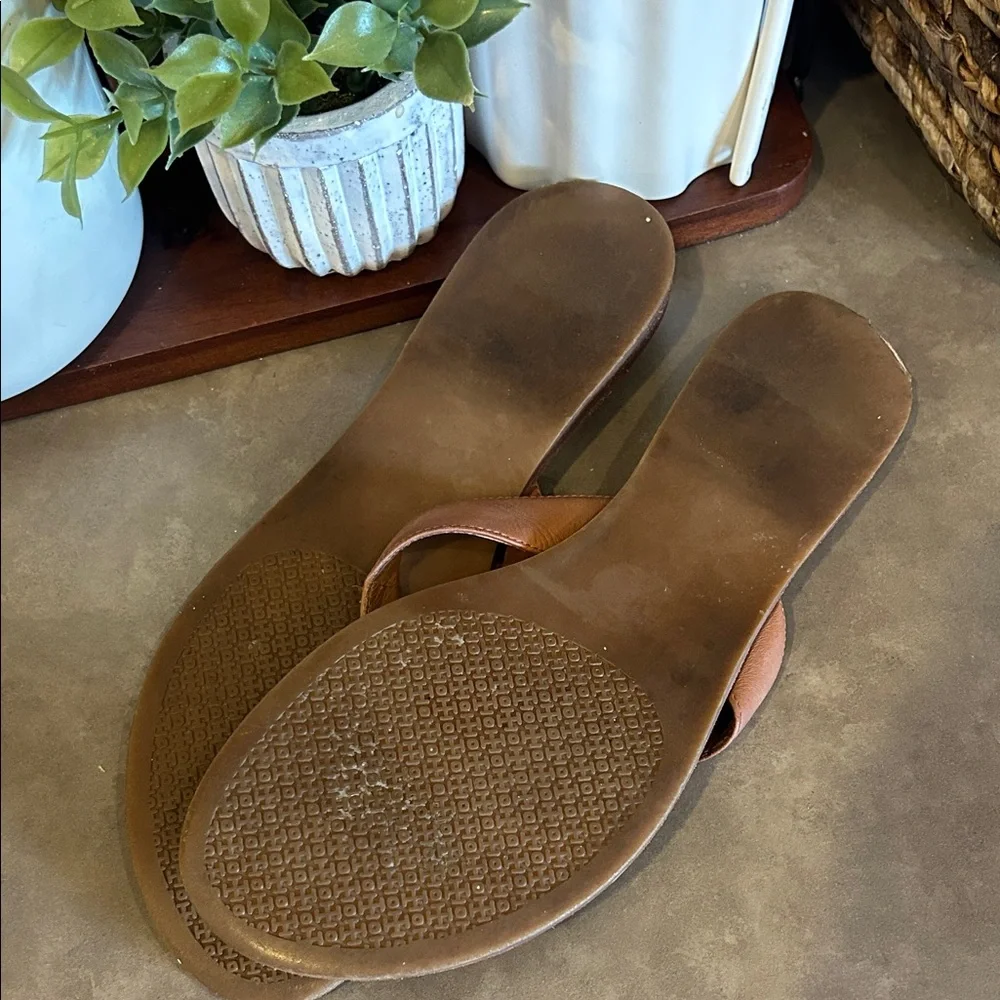 Tory Burch Brown Leather Benton Thong Flip Flops Sz 8